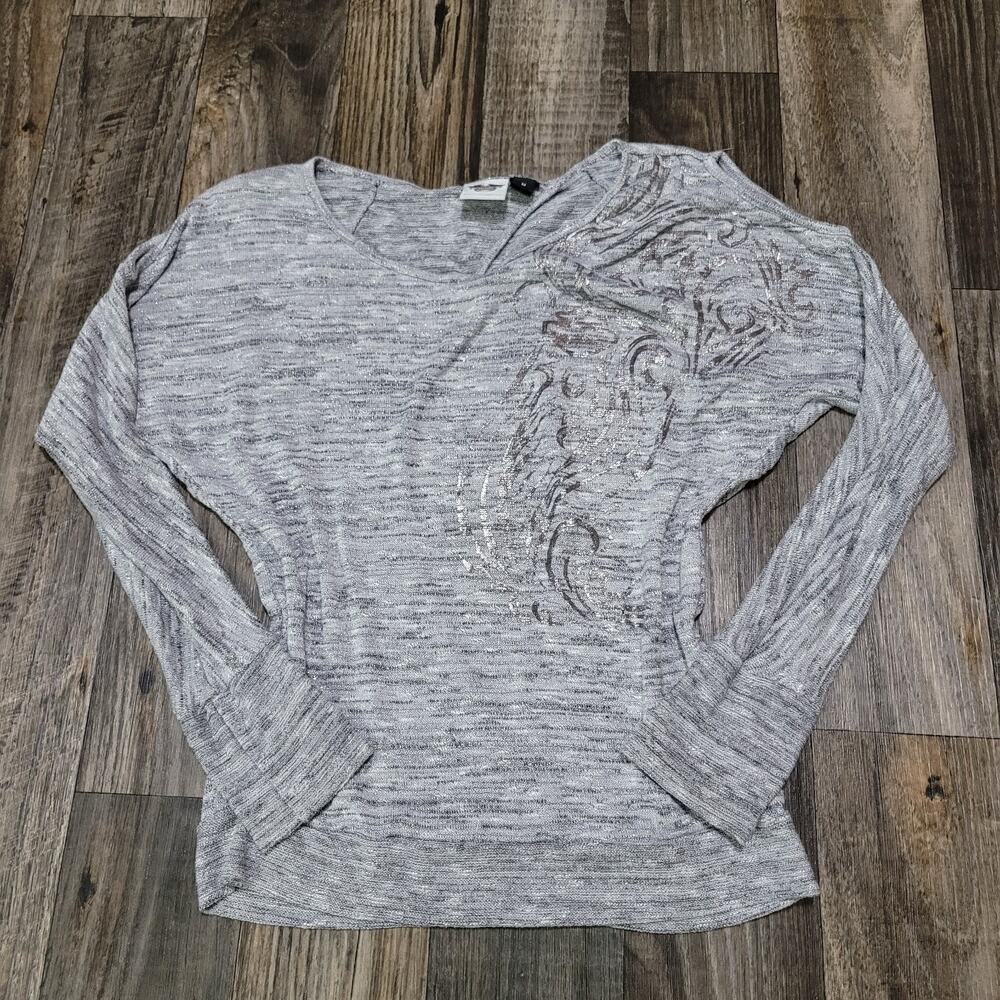Women's Harley-Davidson Gray Tee Shirt Size Medium Open Back/Shoulder